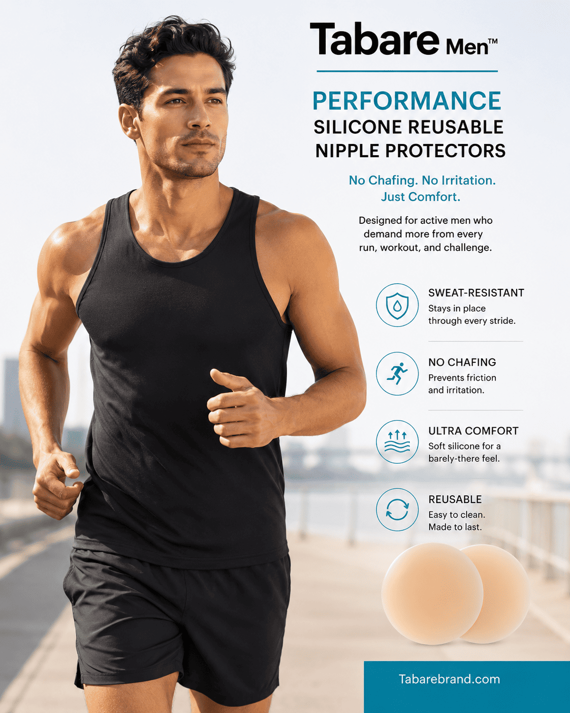 Tabare Men Performance Reusable Silicone Nipple Protectors Jogging