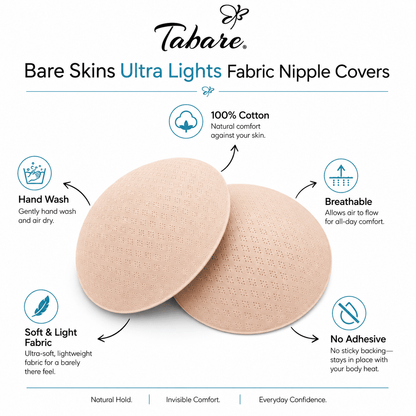 Tabare Ultra Light Fabric Non-Adhesive Nipple Covers Infographic