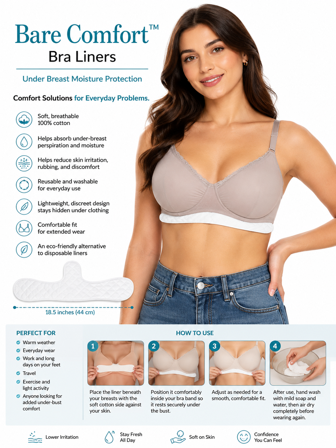 Bare Comfort™ Bra Liners for Under Breast Moisture Protection