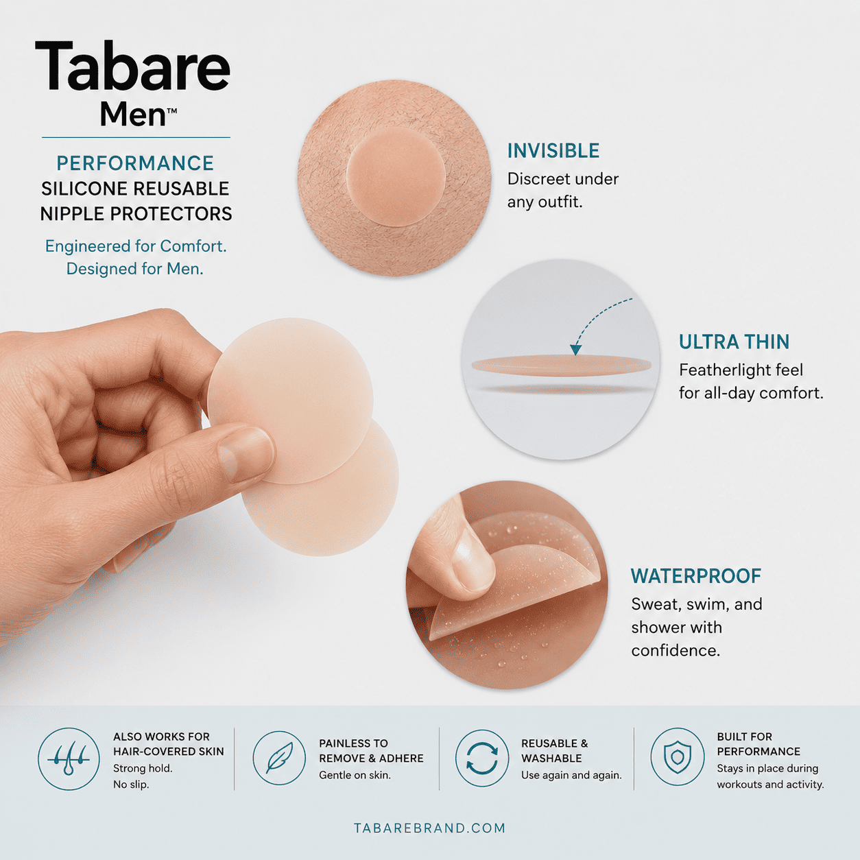 Tabare Men Performance Reusable Silicone Nipple Protectors